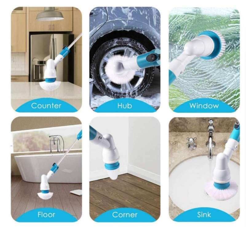 家用多功能電動清潔刷,360度旋轉無線浴室清潔刷,帶3 個可更換清潔刷頭