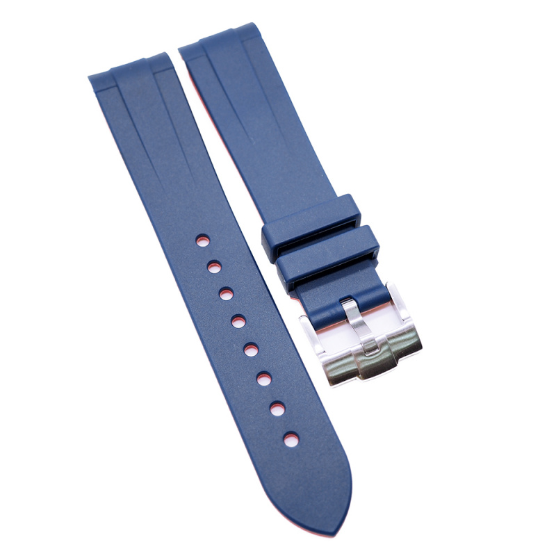 20mm, 22mm 藍紅雙色彎頭橡膠錶帶 合適 Rolex, Omega 及 MoonSwatch