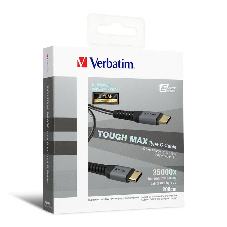 Verbatim - Tough Max Type C to Type C 充電傳輸線 200cm 灰色 66066