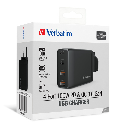 Verbatim 4 Port 100W PD 3.0 & QC 3.0 GaN USB充電器 66545 [免運]