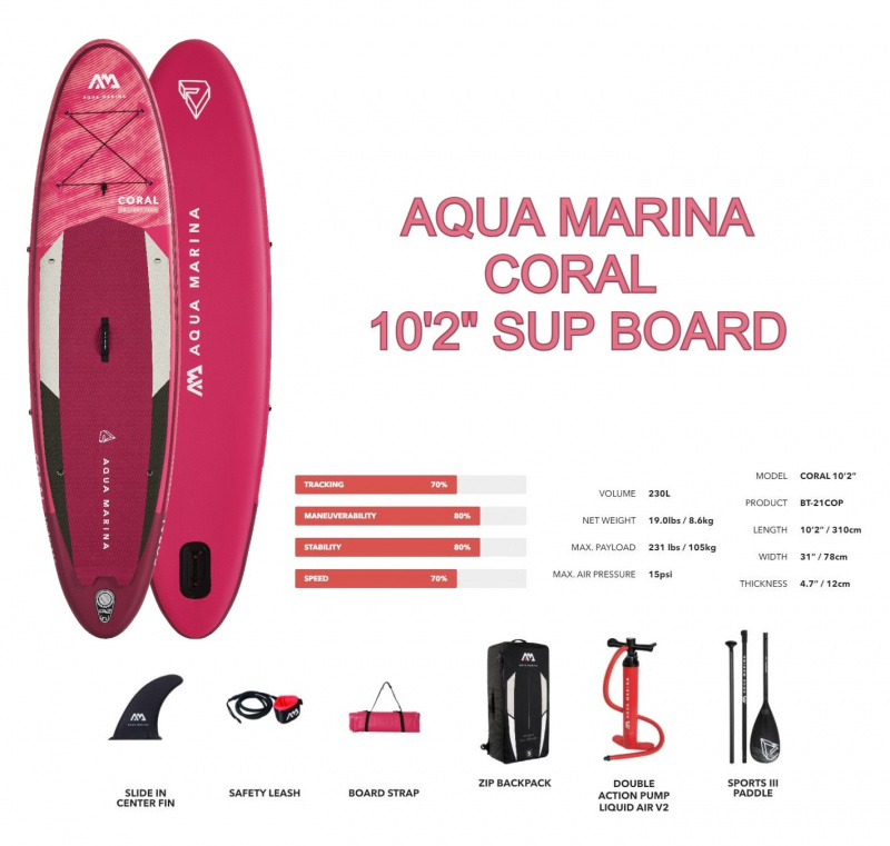 Pink Aqua Marina ISUP CORAL only 8.6kg combo set