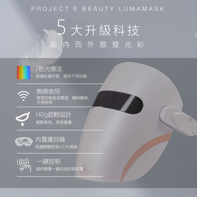 Project E Beauty Lumamask | 家用無線超輕型7色光療去痘印嫩膚美白淡斑彩光美肌面罩