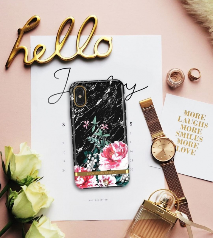 Richmond & Finch iPhone X/XS Case黑理石花 BLACK MARBLE FLORAL - GOLD DETAILS (IPX-603 )