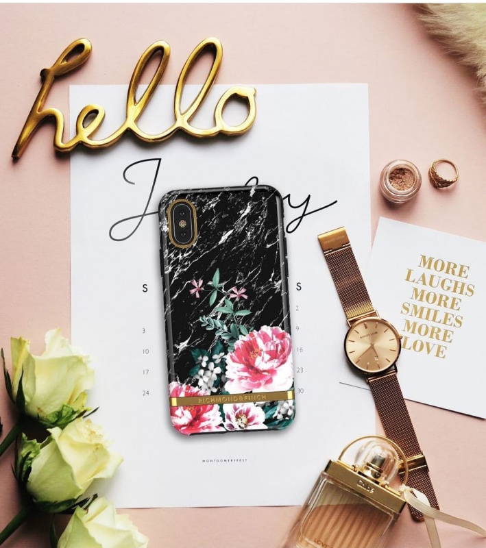 Richmond & Finch iPhone XS Max Case黑理石花 - BLACK MARBLE FLORAL - GOLD DETAILS ( IP65-603 )