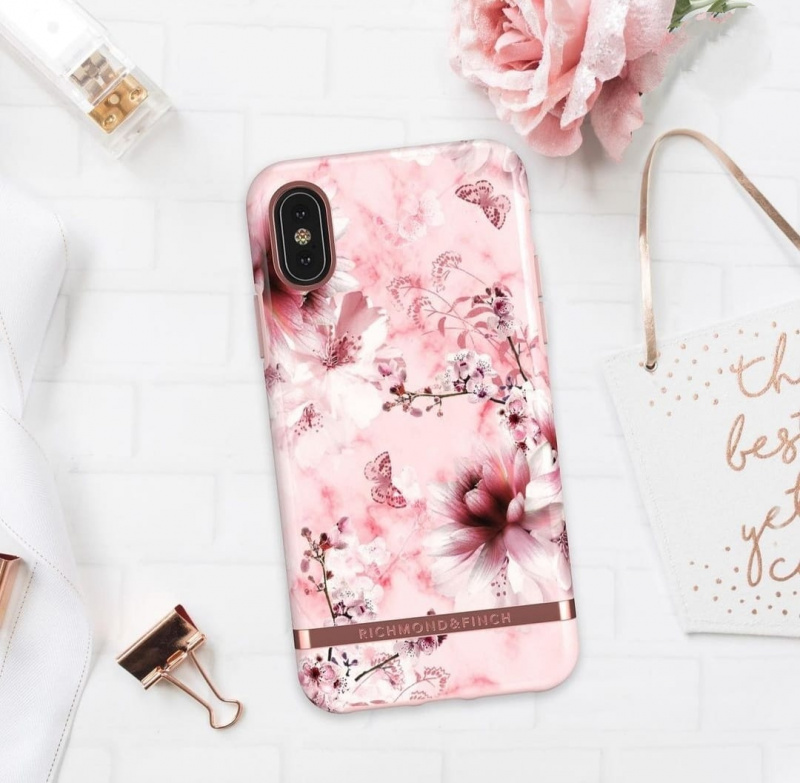Richmond & Finch - iPhone XS Max Case粉理石花 - PINK MARBLE FLORAL - ROSÉ GOLD DETAILS ( IP65-605 )