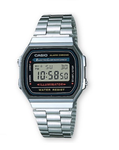 Casio A168WA-1W復古電子錶銀不鏽鋼錶帶