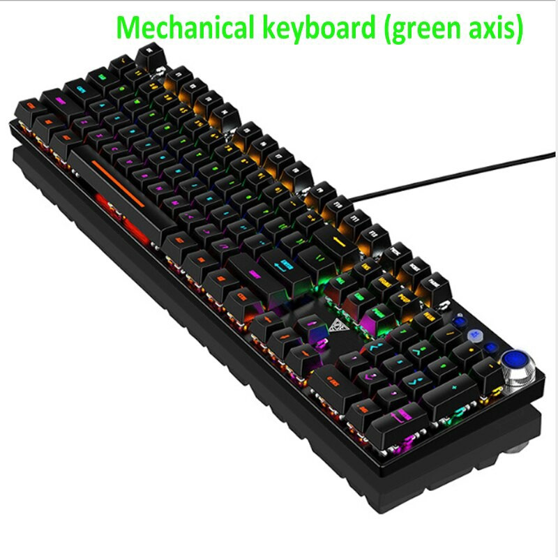 ALOK V6 RGB有線機械式電競鍵盤滑鼠組合套裝青轴電競鍵盤機械鍵盤鍵盤連滑鼠套裝