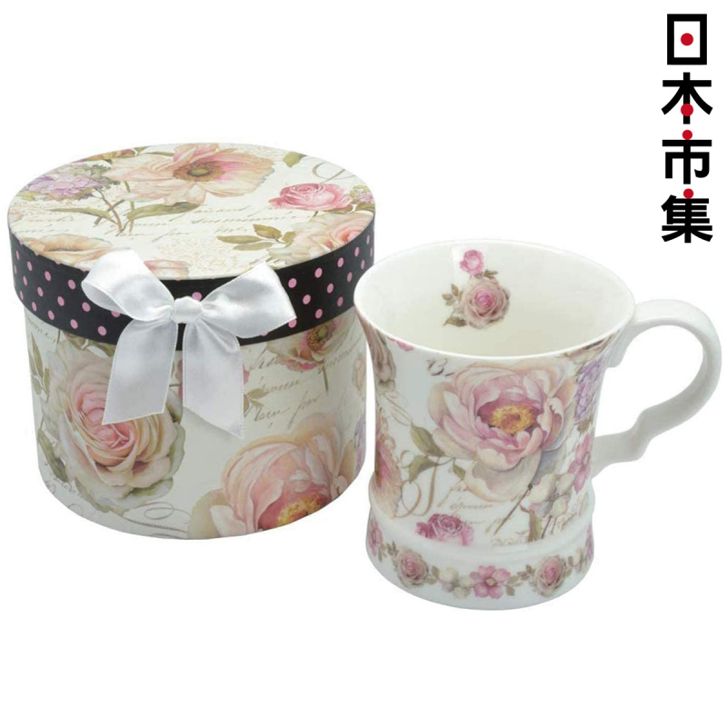 日本 ロイヤ 典雅系列 粉紅玫瑰瓷杯 圓型絲帶禮盒【市集世界 - 日本市集】