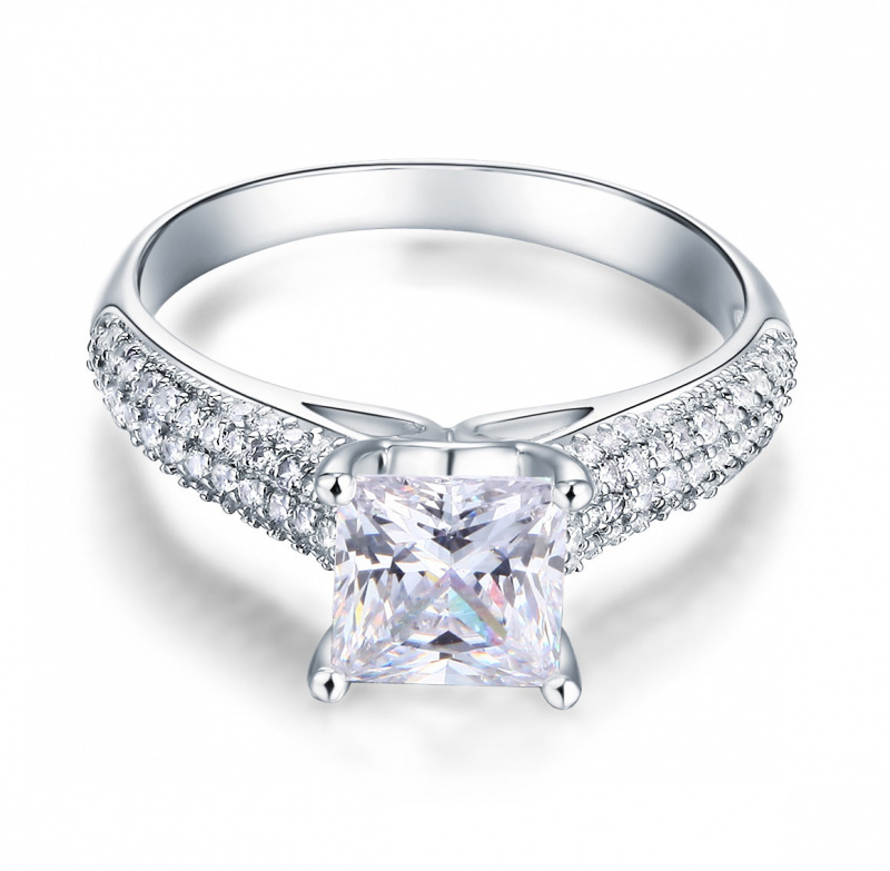 婚禮飾品Stariiz 仿真方鑽四爪微鑲純銀婚戒指環 925 Silver Ring人工合成鑽石