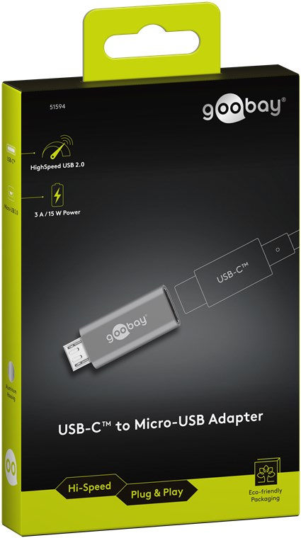 Goobay Micro-USB/USB-C™ OTG 高速轉接器, 可連接充電線 (黑色)
