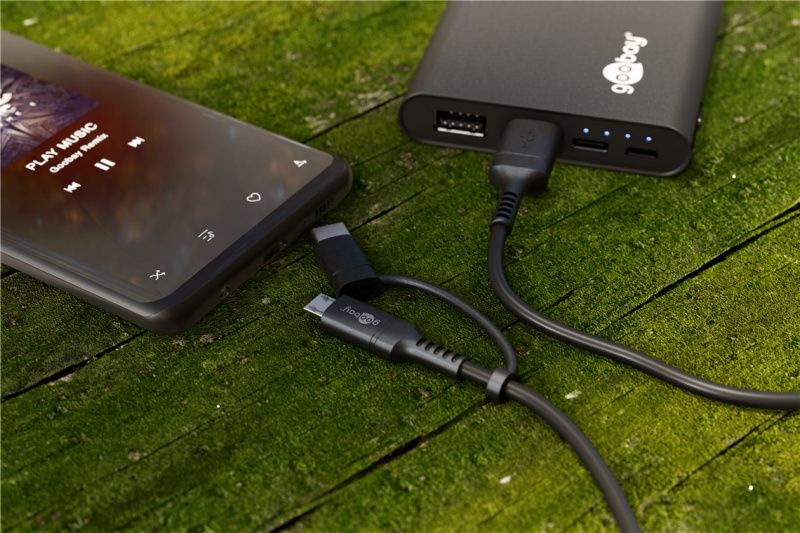 Goobay USB A to Micro-USB & USB-C™ 2合1 充電數據線 (1m) (黑色)
