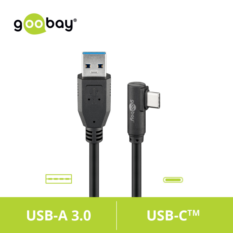 Goobay USB-C™ to USB A 3.0 90°彎頭充電數據線 (5Gbps, 0.5m) (黑色)