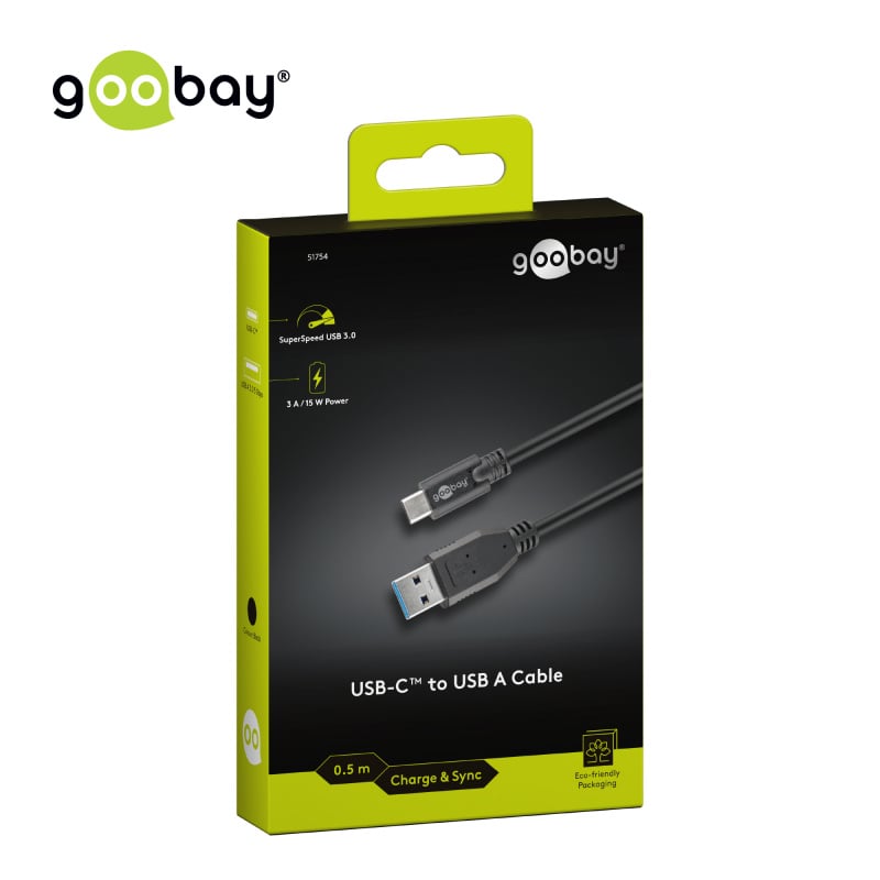 Goobay USB-C™ to USB A 3.0 極速傳輸充電數據線 (5Gbps, 0.5m) (黑色)