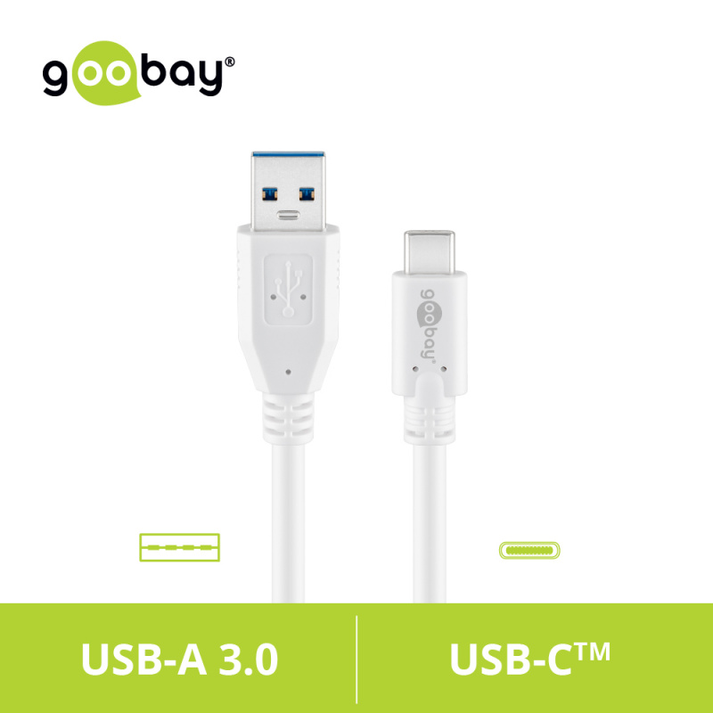 Goobay USB-C™ to USB A 3.0 極速傳輸充電數據線 (5Gbps, 0.5m) (白色)