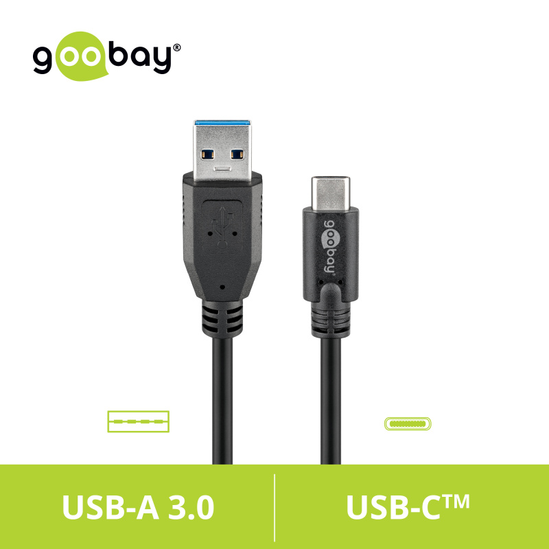 Goobay USB-C™ to USB A 3.0 極速傳輸充電數據線 (5Gbps, 0.15m) (黑色)