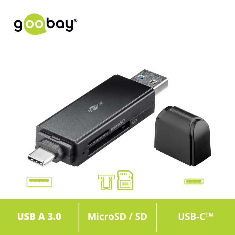 Goobay MicroSD & SD 卡雙頭讀卡器 (USB-C™ & USB A)(黑色)