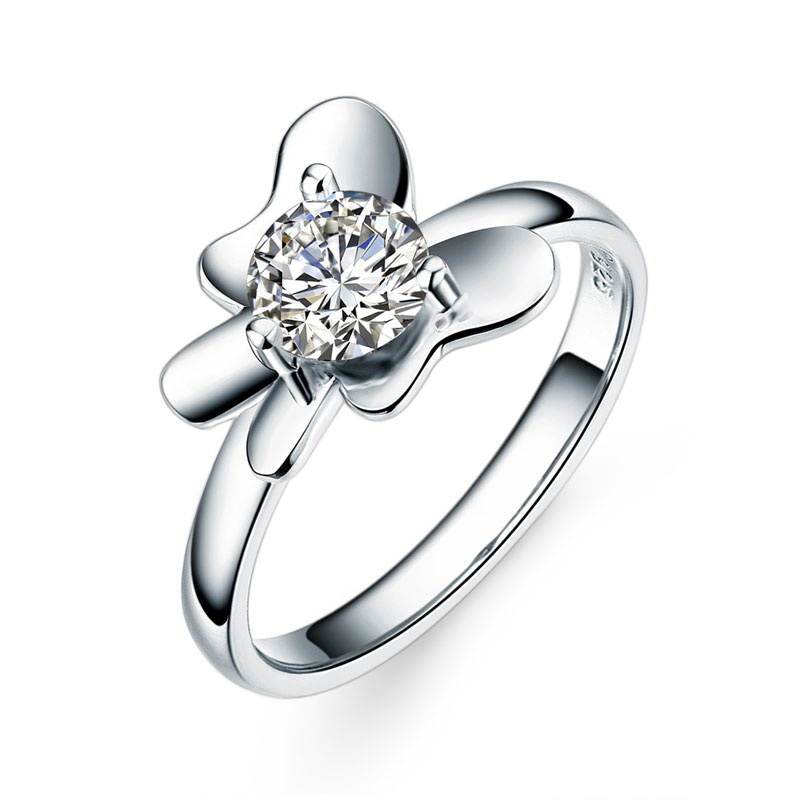 韓式花朵蝴蝶高仿鑽石925純銀2件套裝戒指環對戒個性百搭