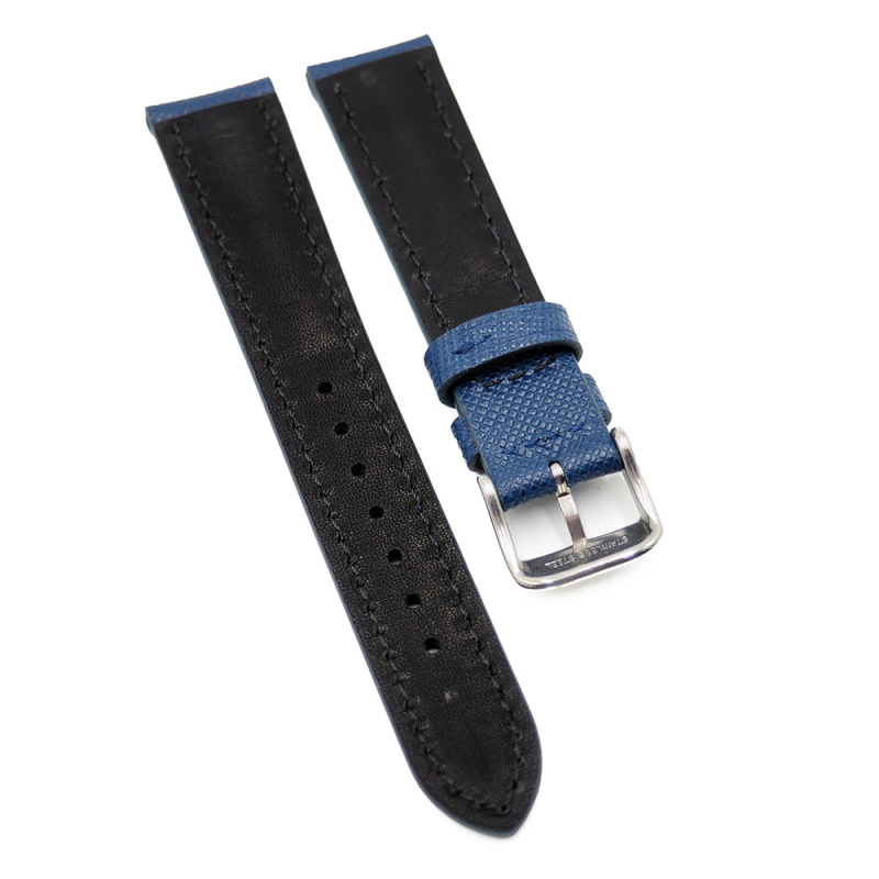18mm 十字紋牛皮錶帶, 黑色 / 藍色 / 灰色