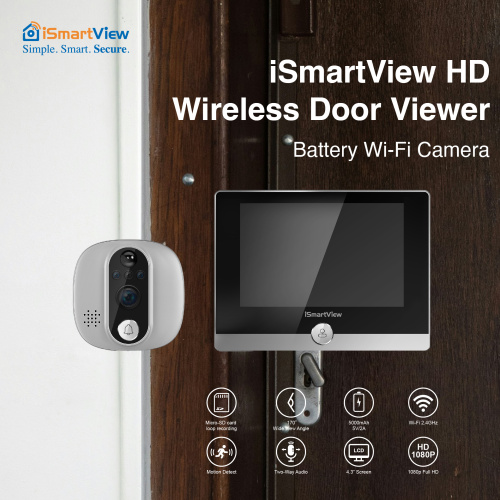 iSmartView - ARW-D18T 高清智能猫眼內置電池 4.3吋LED顯示屏 全無線CCTV 紅外夜視移動偵測24小時實時監控門外範圍 無線網絡充電式Wi-Fi門鈴 IP Cam