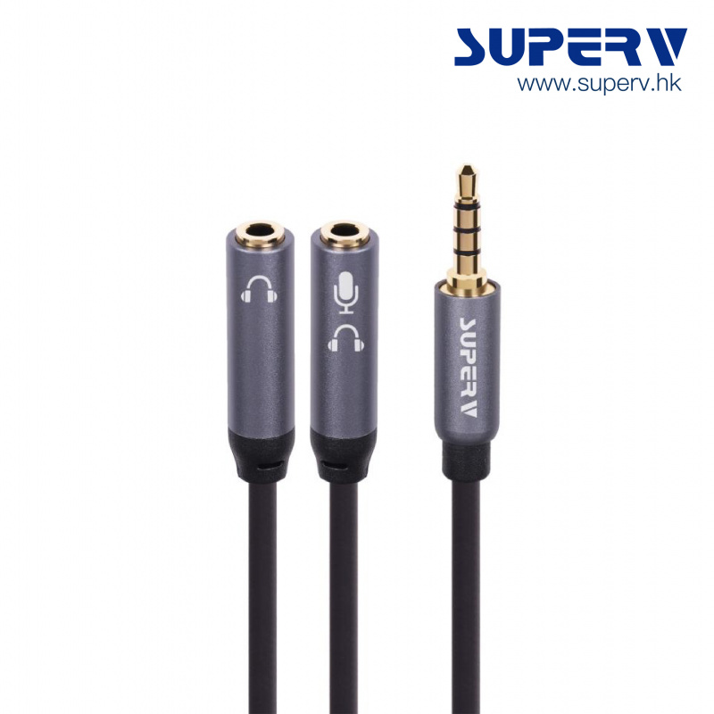 SuperV AY30 3.5mm TRRS Y型音訊轉接器音源線 (30cm)