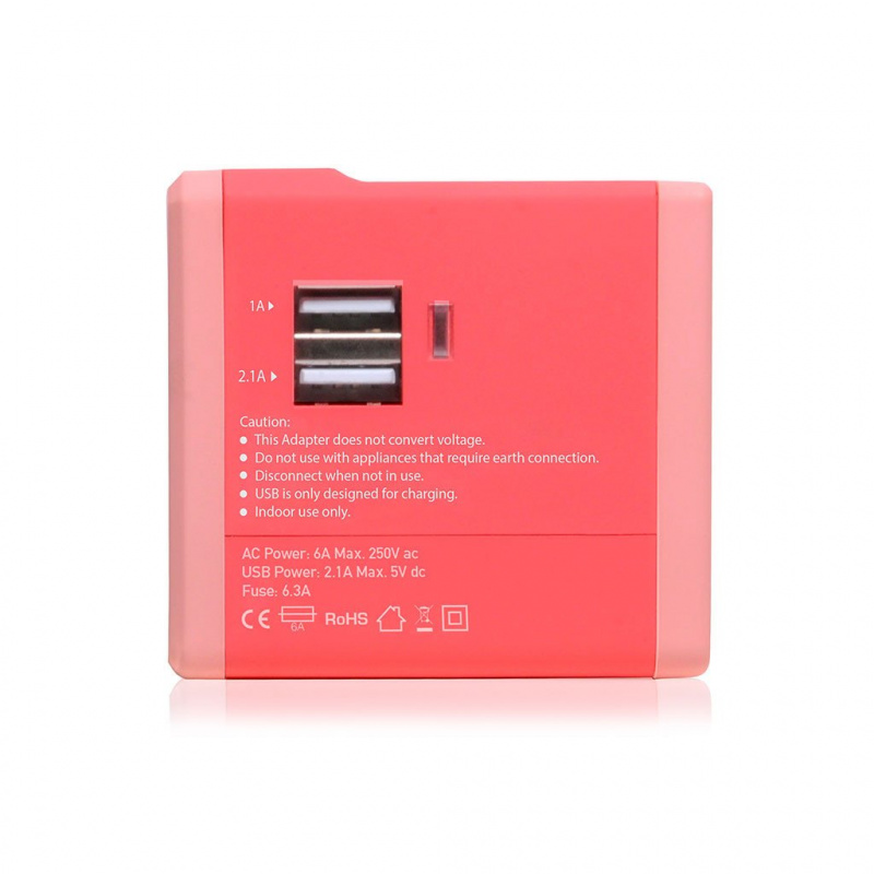 SMIGHTY | 迷你內置2.1A 雙USB充電全球通用旅行轉換器 - 粉紅色
