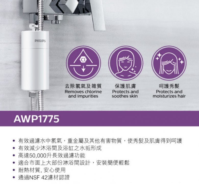 Philips  淋浴過濾器 AWP1775/90 + AWP175淨水器濾芯