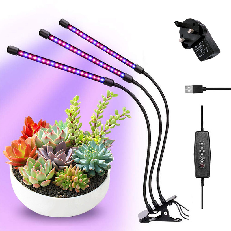 LED種植燈 | 可調光 | 隨意調節方向 | 植物燈 | 三頭 | 全光譜 | USB | 燈夾（8102）