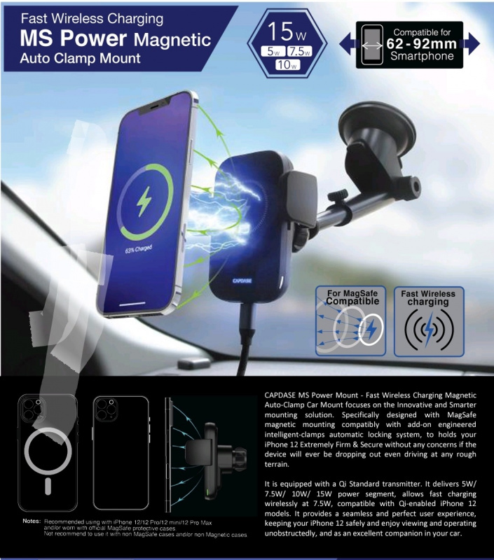 Capdase MS Power Fast wireless Charging Auto-Clamp Mount Telescopic Arm