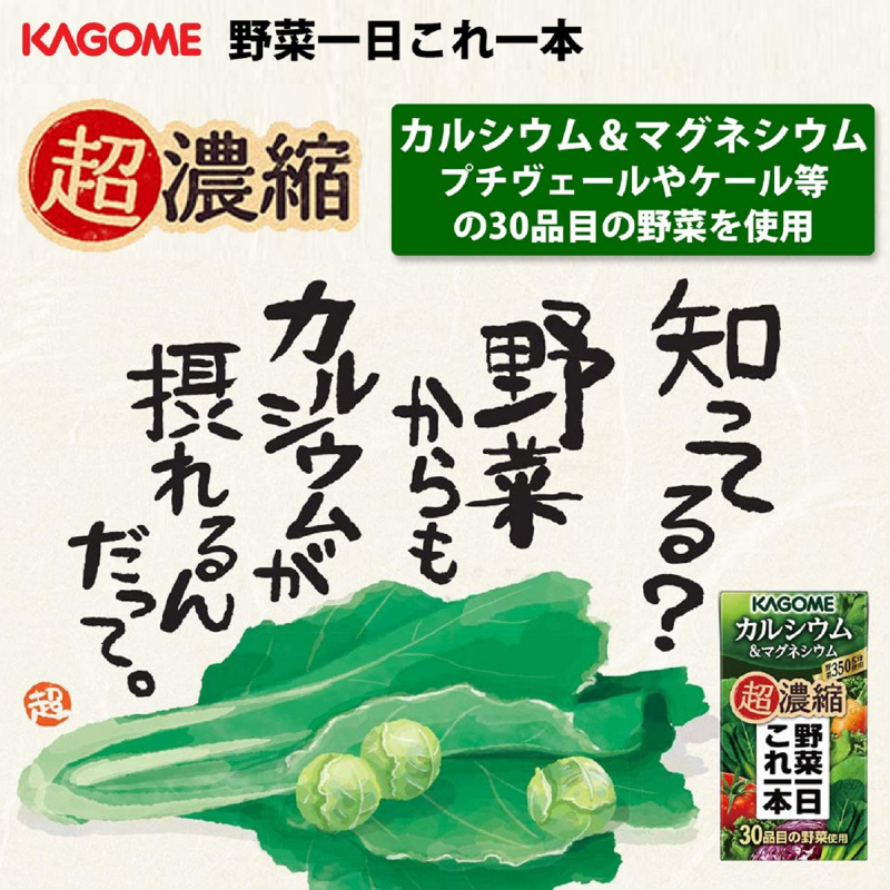 日版Kagome 飲管一日份 野菜超濃縮蔬菜混合汁 多鈣 125ml (2件裝)【市集世界 - 日本市集】