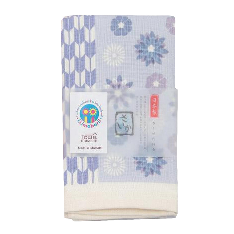 日本Towel Museum日本今治製 箭咀排列底線條花 粉藍長毛巾 (707)【市集世界 - 日本市集】