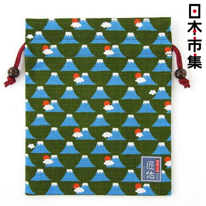 日本 匠佑 日本製 富士山花紋 深綠色 便攜索繩袋【市集世界 - 日本市集】