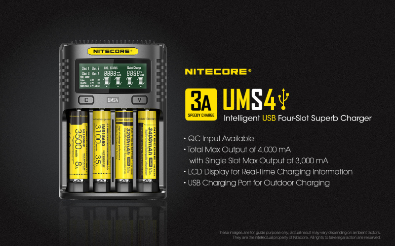 {MPower} Nitecore UMS4 QC USB LCD Charger 顯示 獨立管道 充電器 ( AA, AAA, 18650, 21700 ) - 原裝行貨