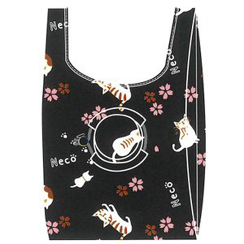 日本 貓雜貨 Aplus 貓咪頭圖案 黑色 變身環保購物袋 (187)【市集世界 - 日本市集】