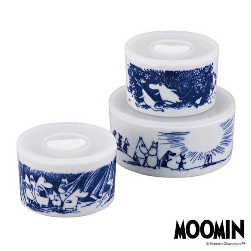 日版Moomin 姆明家族 日本製 靛藍染 1大2細密實陶瓷罐食物盒 禮盒套裝 (115)【市集世界 - 日本市集】