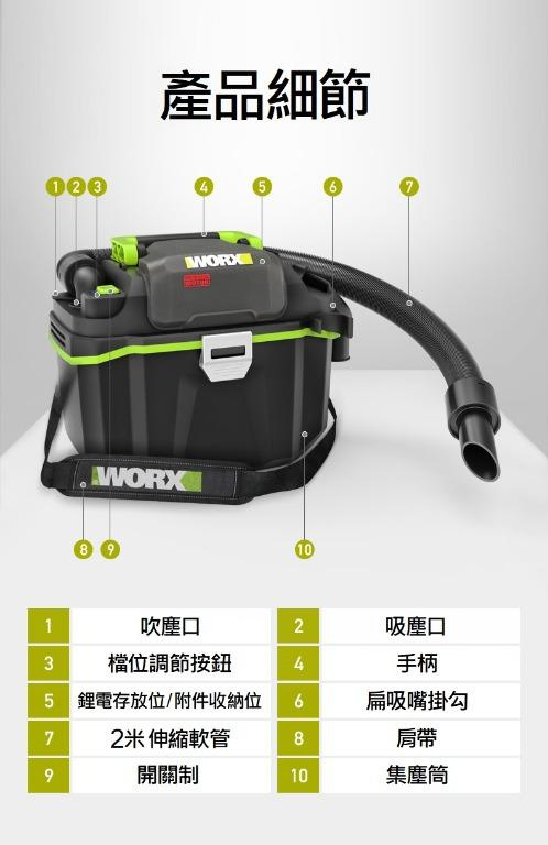 WORX WU036.9 20V無碳鋰電3用吸塵機吸塵/吸水/吹氣機 (吸乾/濕垃圾)現貨