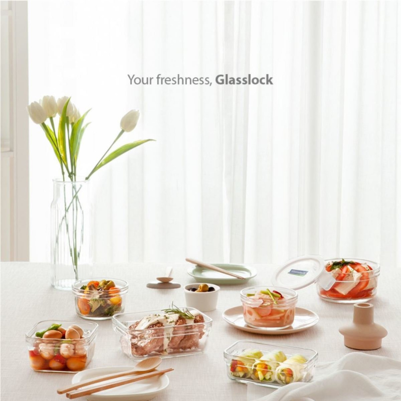 韓版Glasslock 經典紫 耐熱鋼化玻璃 長方形食物保鮮盒 1100ml【市集世界 - 韓國市集】