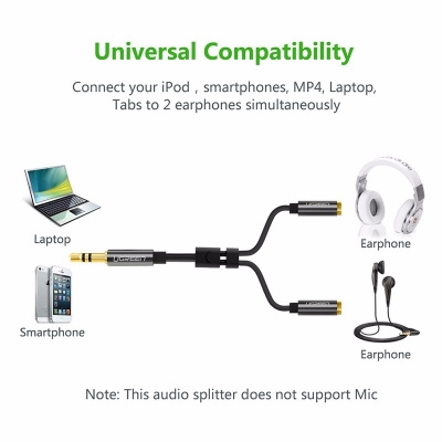 (白/黑/銀) 3.5mm耳機分線器一分二音頻線 3.5mm Male to 2 Port Stereo Audio Aux Y-Cable Splitter Cord