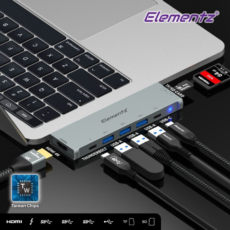 Elementz USB-C 8合1 Type-C HUB擴充器 MC-833T