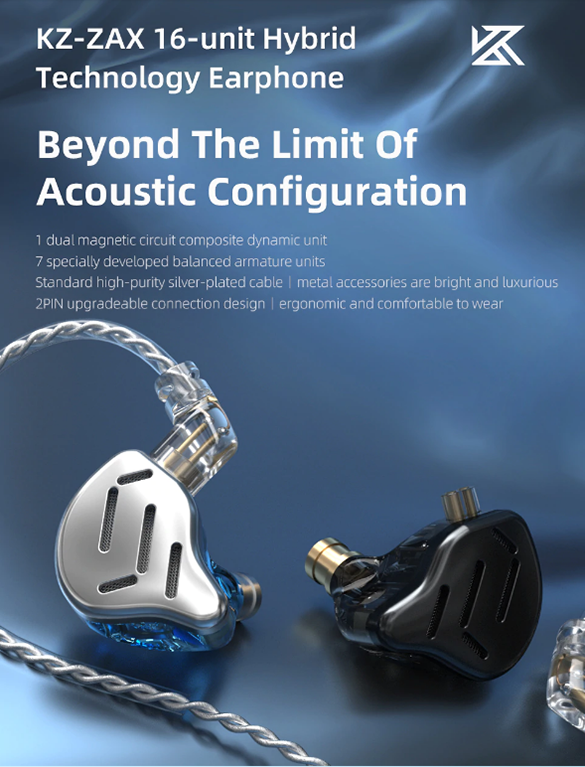 KZ Acoustics 16 Unit Hybrid Earphone ZAX [2色]