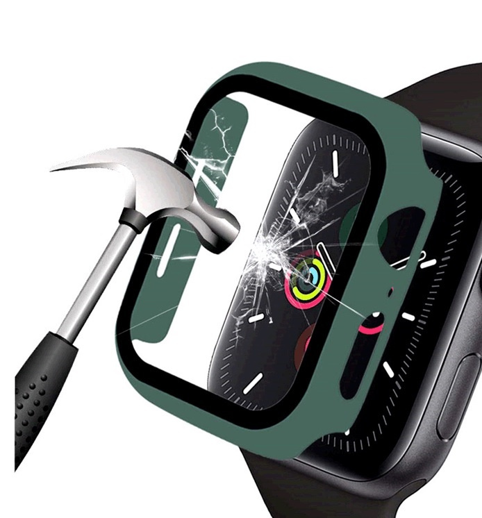 ALOK (2個裝) Apple Watch Series 7 45/41mm 蘋果智能手錶2合1鋼化玻璃保護膜連保護殼