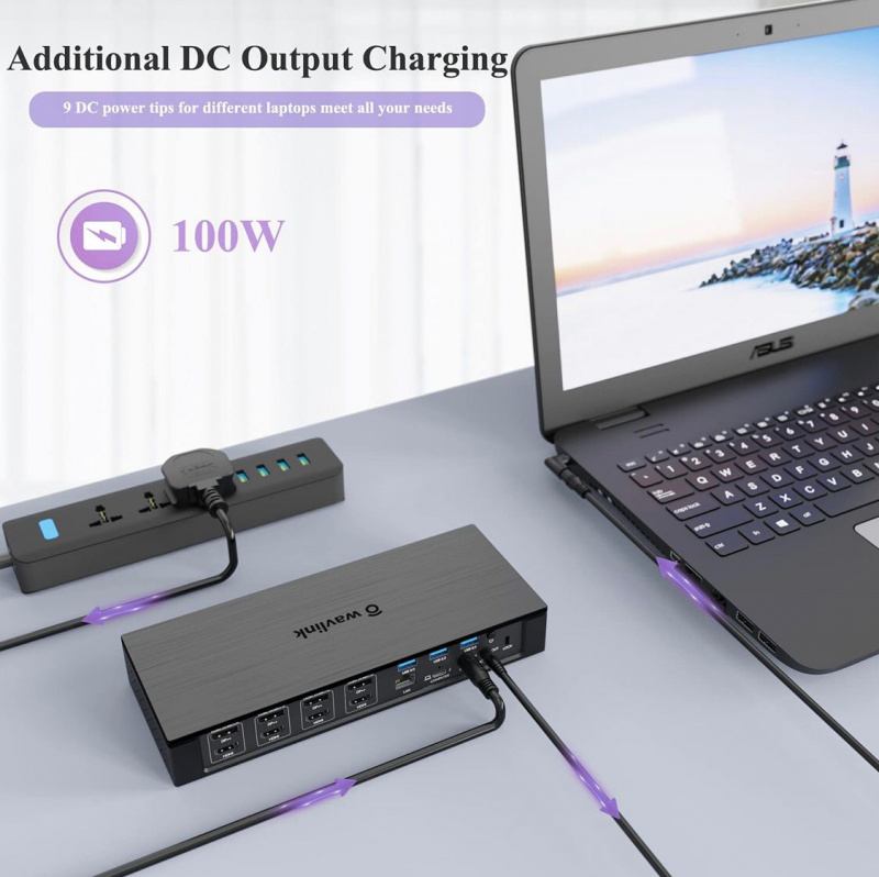 WAVLINK 20 合 1 &nbsp;擴充座 USB C 或 USB A 10G 通用四核 4K QV4K 擴充基座,100W 電源供應/DC 充電,適用於 MacBook 和 Windows 筆記型電腦、4 HDMI、4 DP、SD 4.0 讀卡器、2.5Gbps 乙太網路