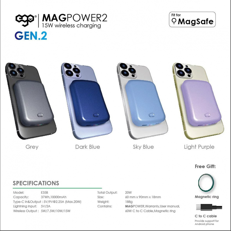 【全港免運 3年保養】EGO MAGPOWER 二代 10000mAh 15W magsafe 行動電源