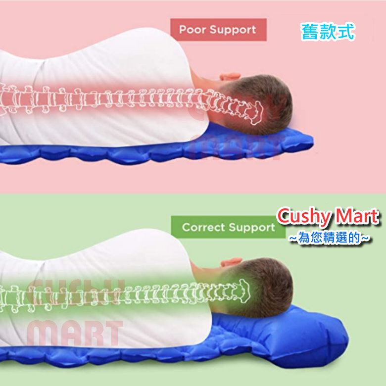 優柔百貨 - 露營睡墊，帶枕頭的超輕壓腳充氣氣墊，耐用防水輕巧露營墊睡墊，適合背包、遠足、旅行、戶外旅行 (藍色)