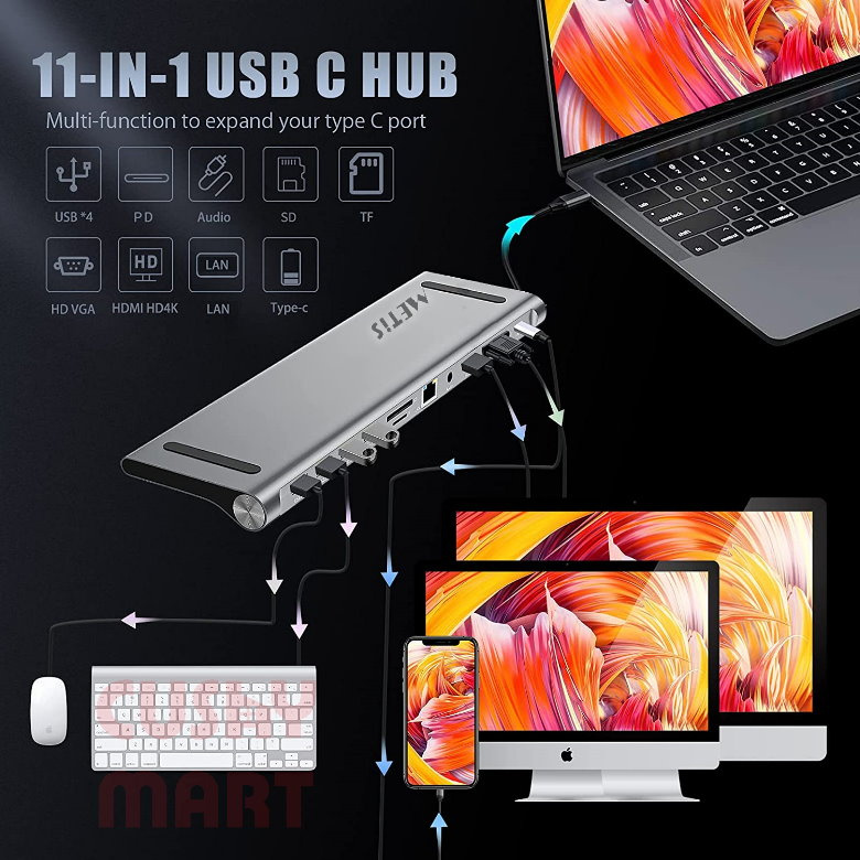 METIS - 便攜式 USB-C 11合1多功能擴展器(Type-C to HDMI /VGA /TF /SD /USB2.0&3.0 /USB-C /PD /LAN /Audio)