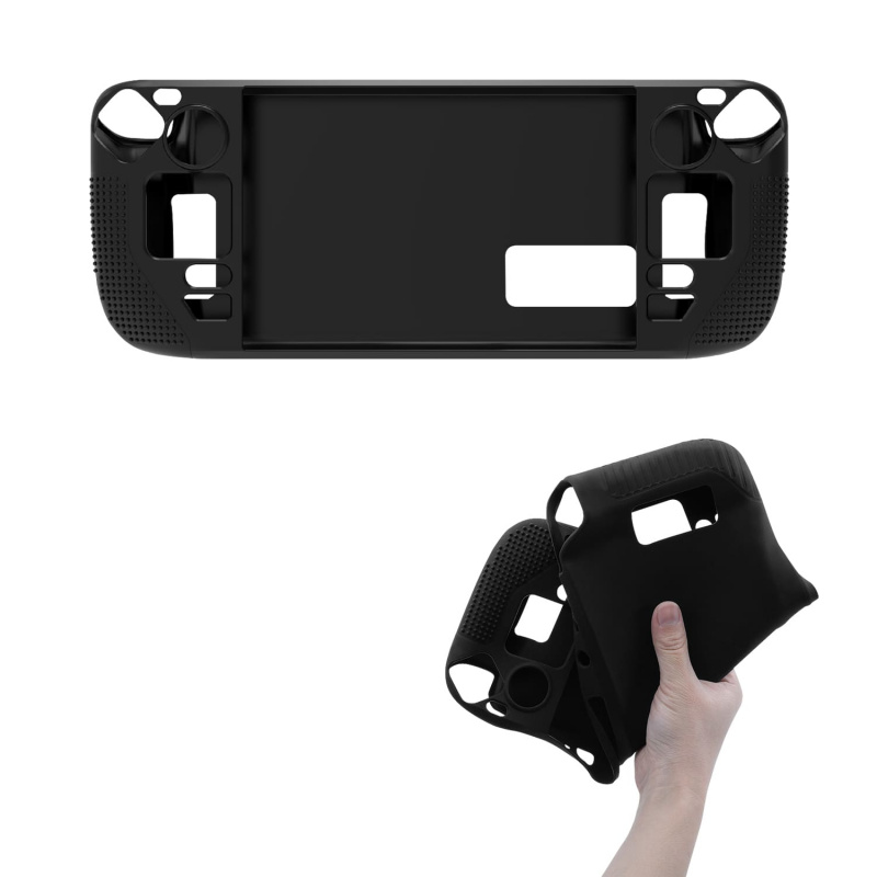 Steam Deck/OLED版專用配件 矽膠保護套 全方位保護 握把設計更舒適 - 黑色