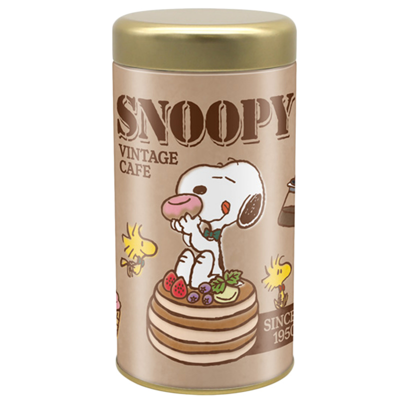 日版Snoopy 史努比 & Woodstock 超限定 復古Cafe 啡色 咖啡曲奇圓筒鐵罐禮盒 (1盒6件) (911A)【市集世界 - 日本市集】