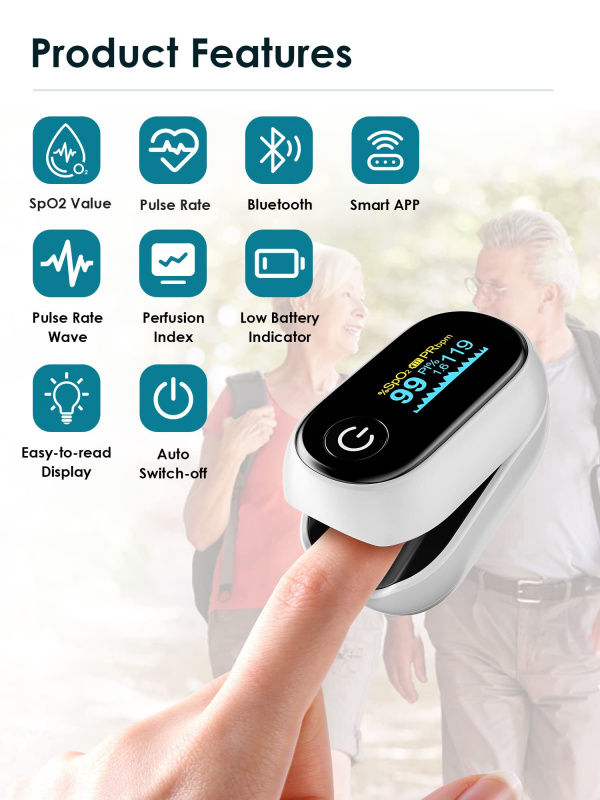 美國直送 HIHBI AOJ-70B (藍芽+APP提示) 血氧脈搏測量儀 FDA /CE 歐盟認證 Pulse Oximeter,SpO2 and PR Value