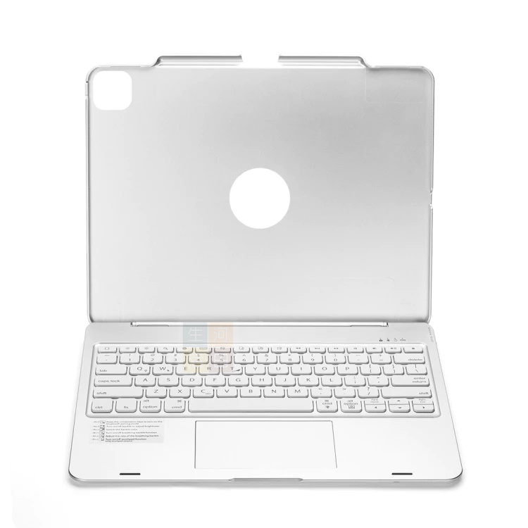 彩色背光 12.9’  iPad Pro 2020 2021 藍牙鍵盤保護套帶觸摸板和筆槽 [銀色] [F129ATS]