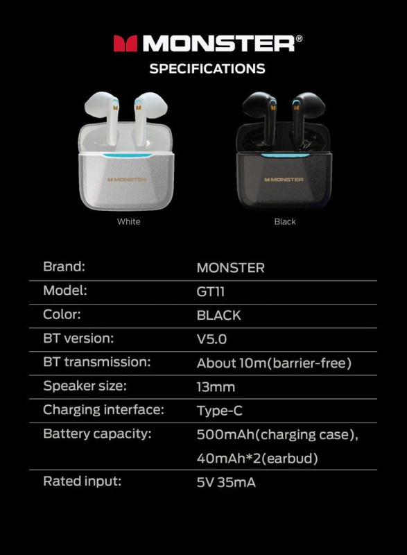 Monster GT11 電競真無線藍牙耳機