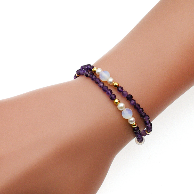 紫藤- 美國14K包金(1/20)配紫水晶及淡水珍珠雙圈手鏈